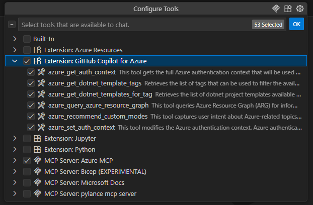 Captura de pantalla de la lista de herramientas de Visual Studio Code.