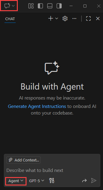 Captura de pantalla que muestra el panel de chat de GitHub Copilot.