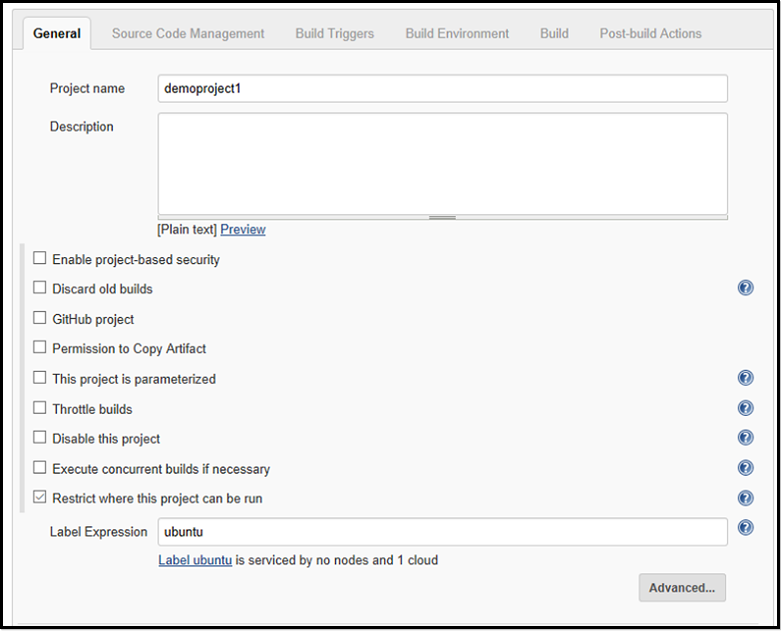 Configuración de un nuevo trabajo de Jenkins