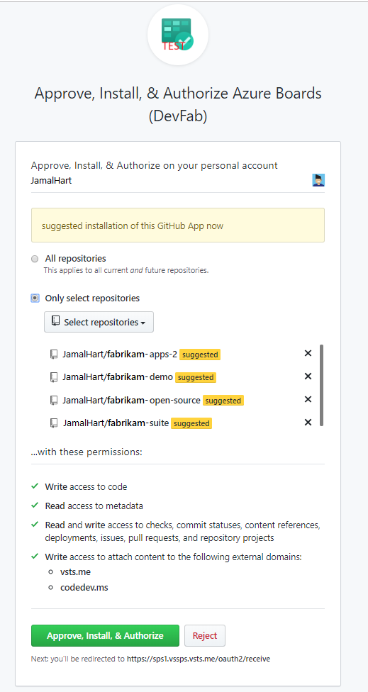 Captura de pantalla que confirma los repositorios de GitHub.