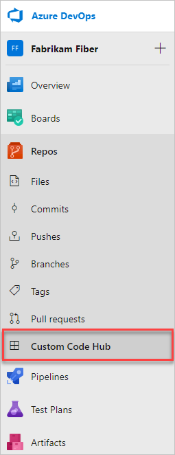 Captura de pantalla de un centro personalizado agregado a Azure Repos.