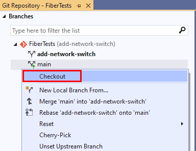 Captura de pantalla de la opción Desprotección en la ventana Repositorio de Git de Visual Studio 2019.