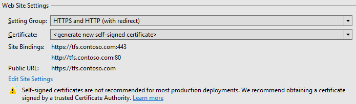 HTTPS y HTTP con grupo de configuración de redirección.