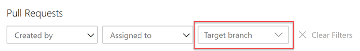 Captura de pantalla de las opciones de filtrado de pull request de Azure Pipelines.