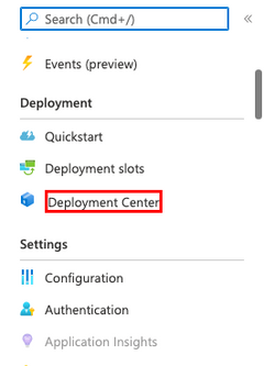 Captura de pantalla que muestra cómo abrir el centro de implementación de App&nbsp;Service.