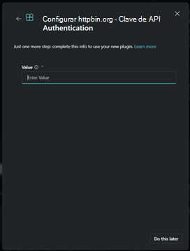Captura de pantalla que muestra Establecer clave de API