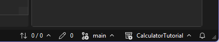 Captura de pantalla de la barra de estado del repositorio situada debajo del panel Explorador de soluciones de Visual Studio, en la que se muestra el nombre de la rama y el número de cambios pendientes.
