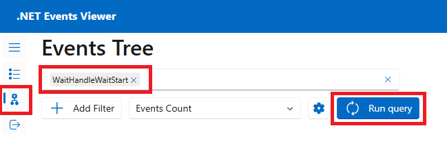 Captura de pantalla de una consulta de eventos en el Visor de eventos de .NET.