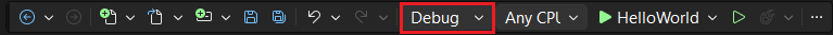 Barra de herramientas de Visual Studio con la depuración resaltada