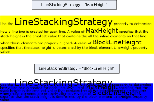 Captura de pantalla: Comparación de valores lineStackingStrategy Captura