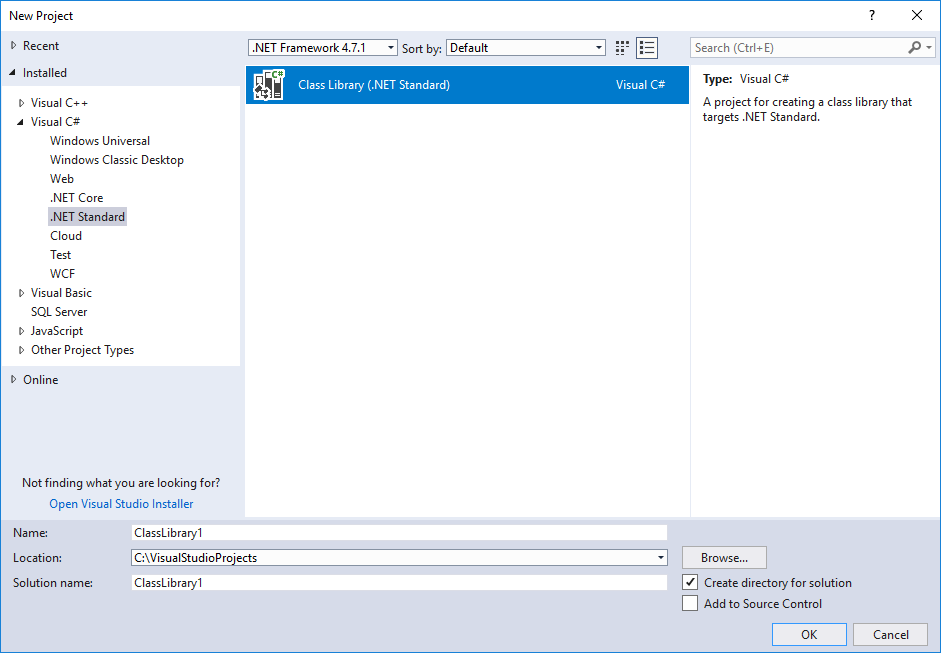 Agregar nuevo proyecto de biblioteca de .NET Standard