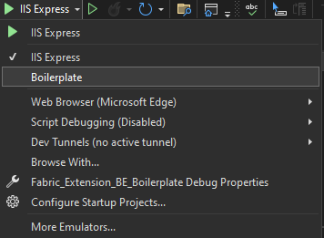 Captura de pantalla de la interfaz de usuario del proyecto para startups en Visual Studio.