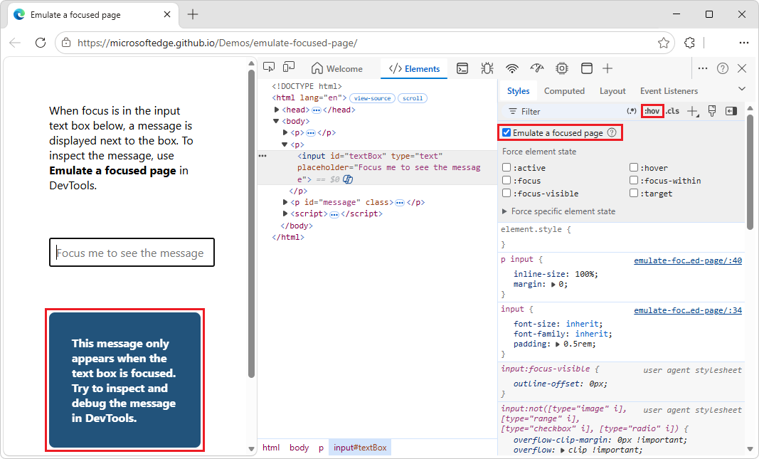 Casilla emular una página centrada seleccionada