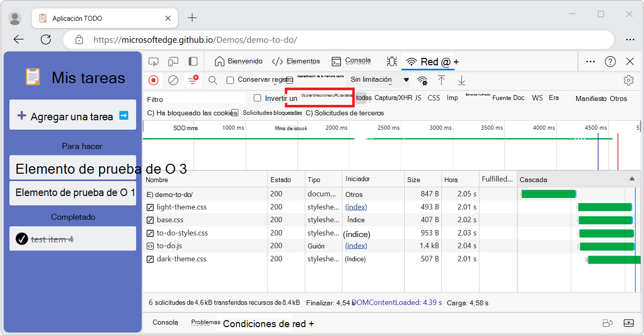 Casilla Ocultar direcciones URL de datos