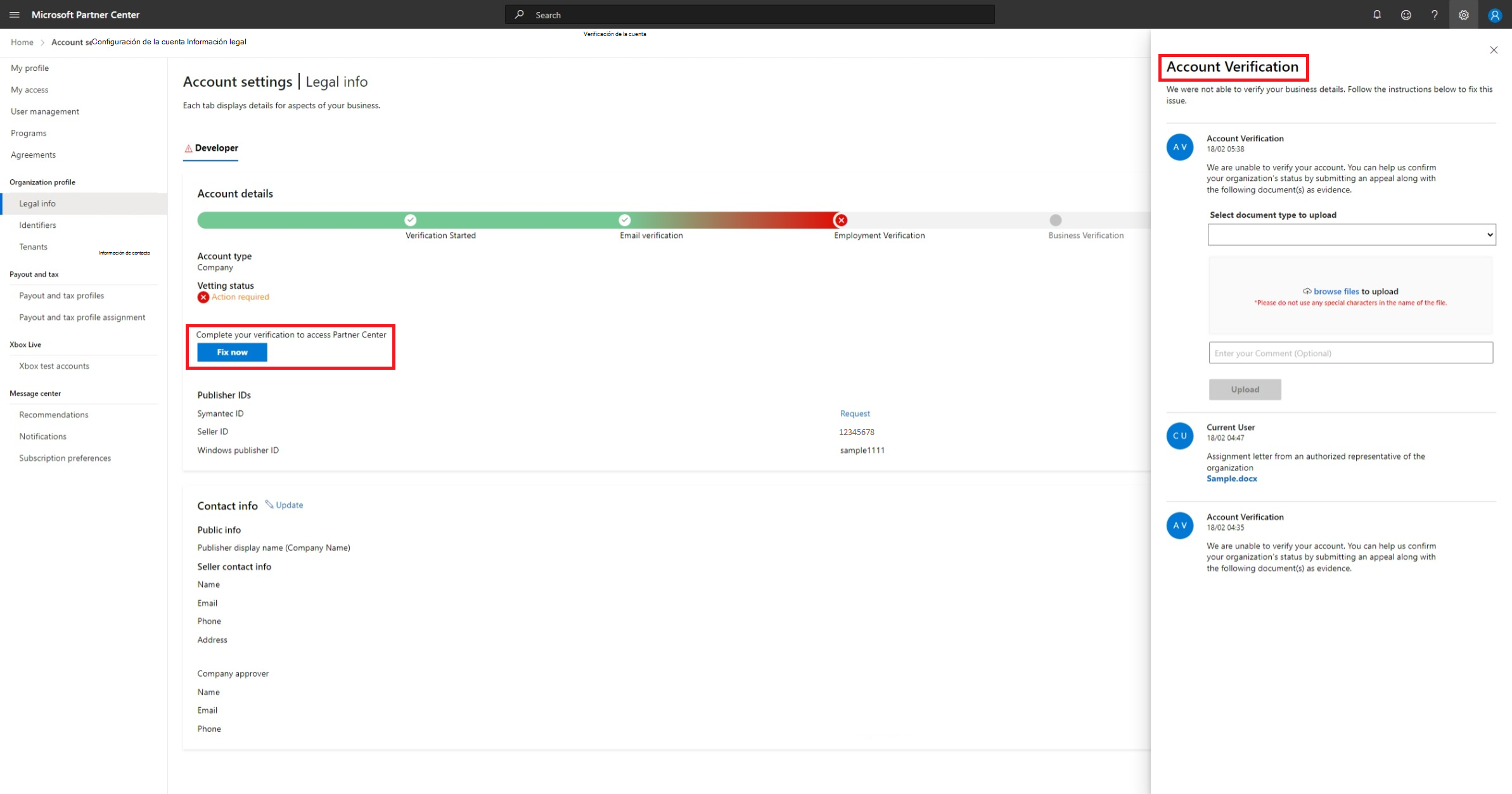 Configuración de la cuenta | Información legal