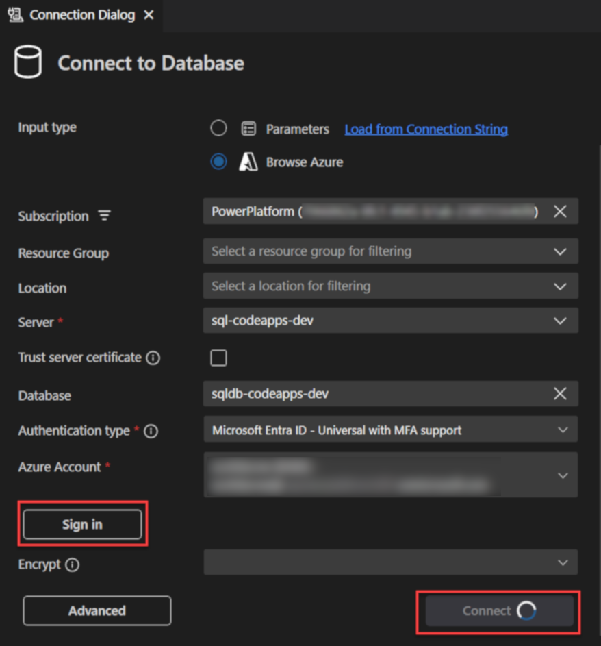 Conectado a la base de datos de Azure SQL en VS Code