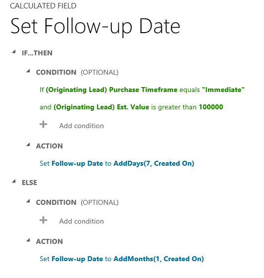 Establecer la fecha de seguimiento If-Then y Else en Dynamics 365.