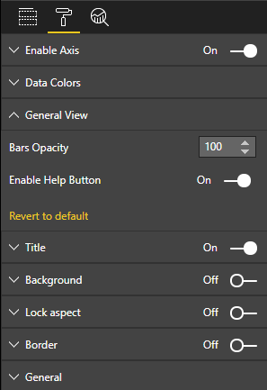 Captura de pantalla del panel Visualizaciones de Power&nbsp;BI, que muestra la nueva opción Habilitar botón de ayuda.