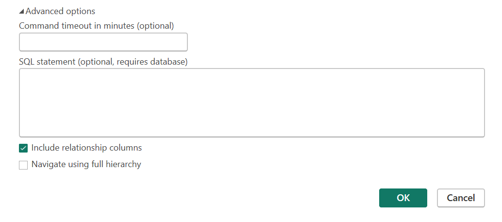 Captura de pantalla de las opciones avanzadas incluidas en el cuadro de diálogo Conexión de PostgreSQL.