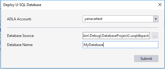 Herramientas de Data Lake para Visual Studio: Asistente para implementar proyectos de base de datos U-SQL