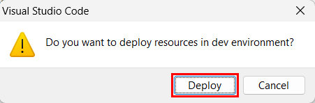 La captura de pantalla muestra el cuadro de diálogo de confirmación para implementar la aplicación en Azure.