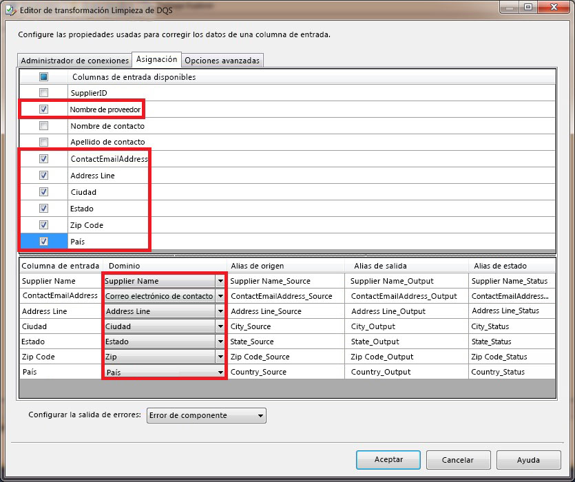 Editor de transformación Limpieza de DQS - Asignaciones