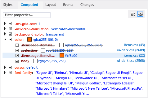 JS_CSS_Styles_Fixed The Computed tab after updating the CSS style
