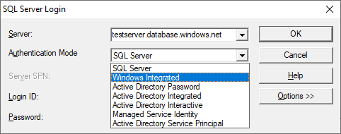 Cuadro de diálogo de inicio de sesión de SQL&nbsp;Server que se muestra en SQLDriverConnect.