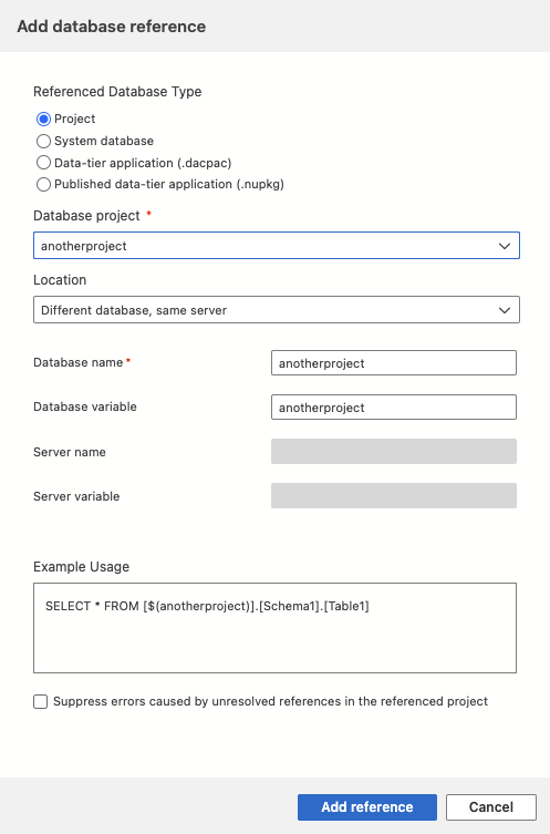 Captura de pantalla del cuadro de diálogo Agregar referencia de Visual Studio Code.