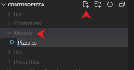 Captura de pantalla de la adición de un nuevo archivo a la carpeta Models en Visual&nbsp;Studio&nbsp;Code.