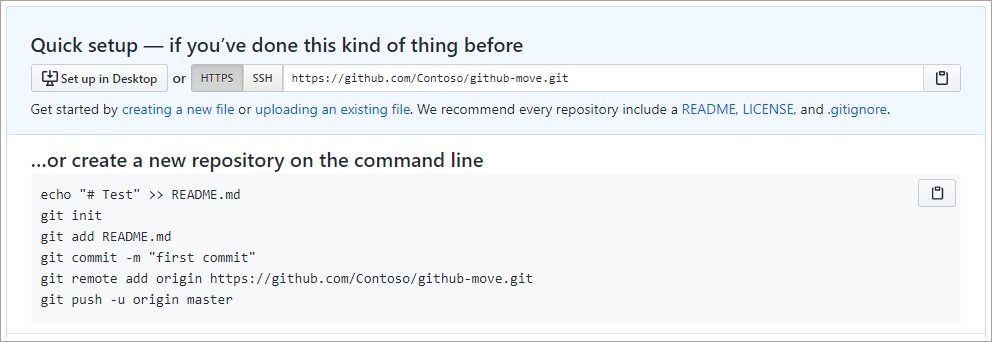 Captura de pantalla de la importación de código en un repositorio de GitHub.