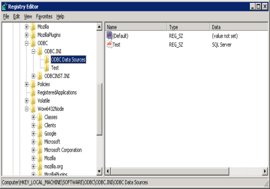 Captura de pantalla que muestra ODBC. INI y ODBCINST. Subclaves INI.