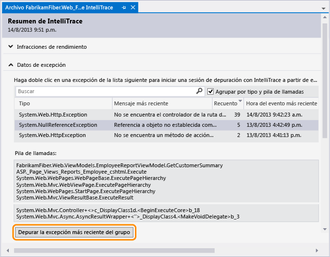 Iniciar la depuración desde el evento de excepción FFR_ITSummaryPageException