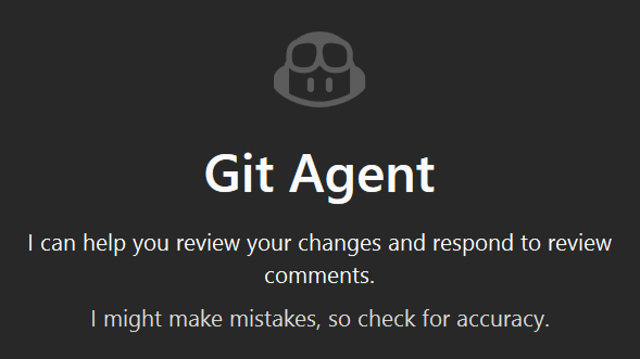 Captura de pantalla que muestra la tarjeta de descripción del agente de Git en Copilot Chat.