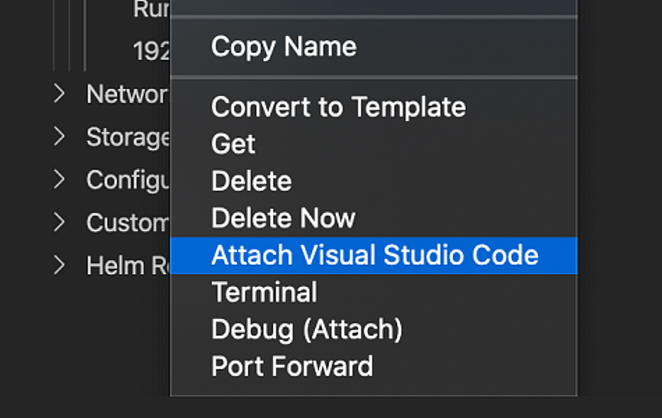 captura de pantalla de Docker para adjuntar VSCode