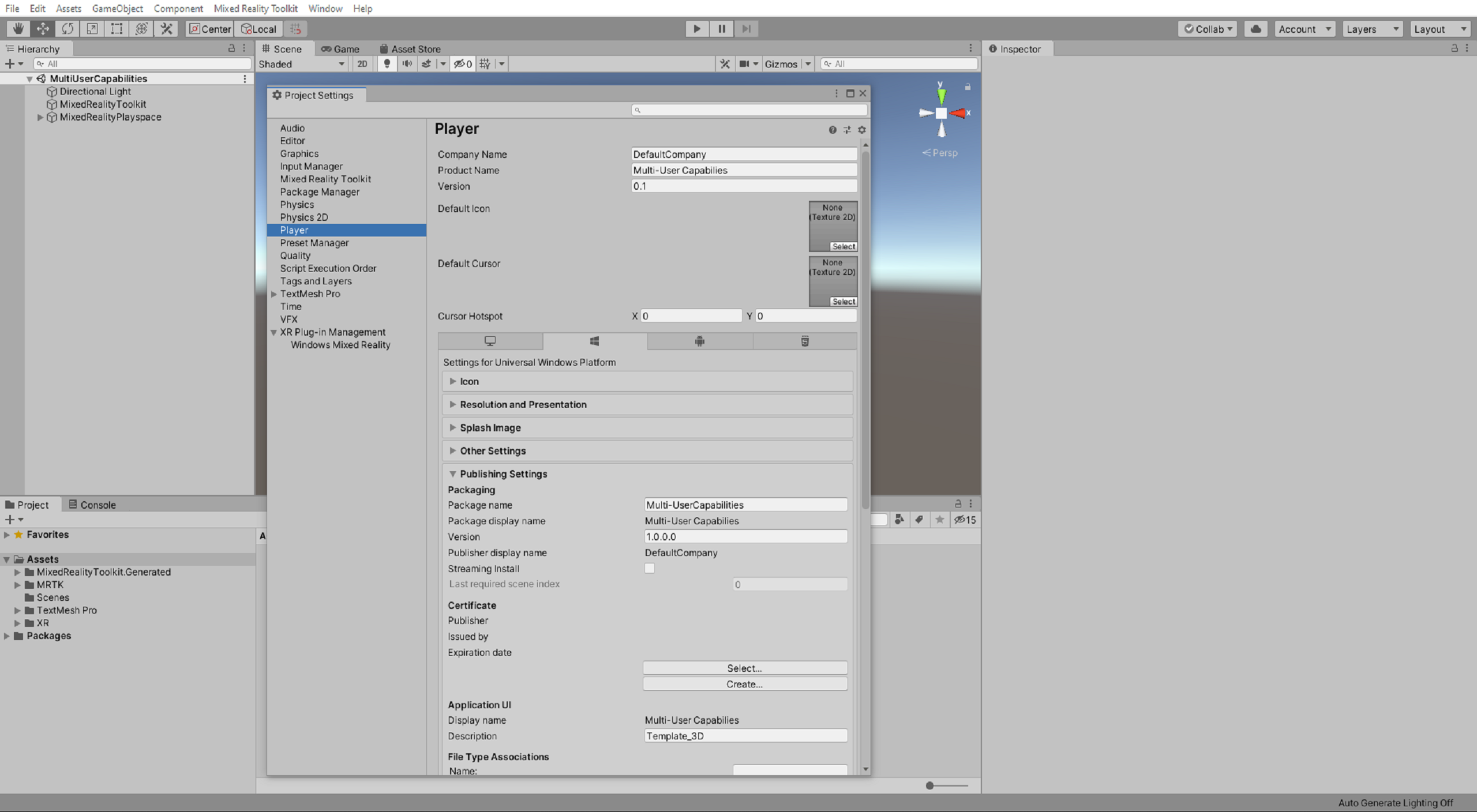Configuración del Reproductor de Unity