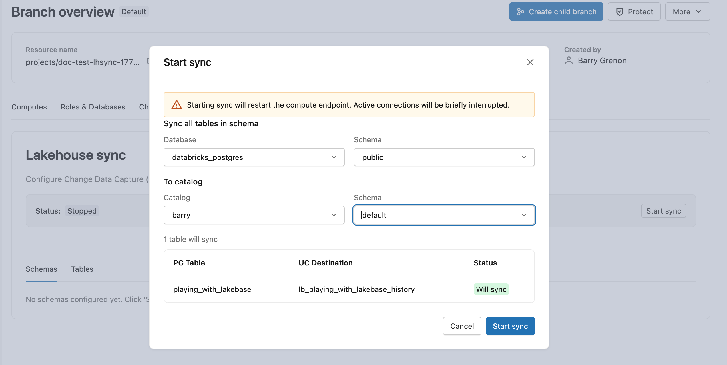 Start dialog with source and destination selection.