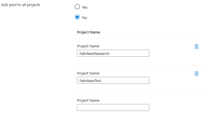 Screenshot that shows how to configure projects for a single organization.