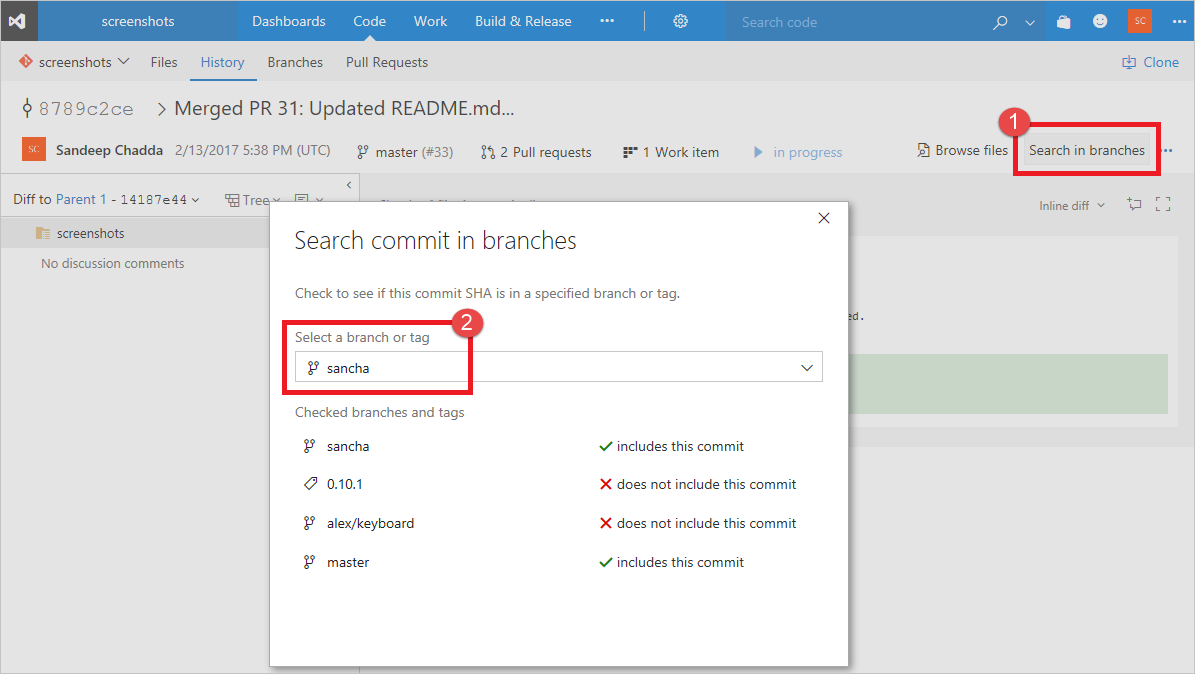 Search in branches and tags