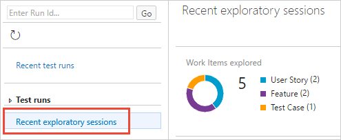 Screenshot showing the Recent exploratory sessions option on the Runs page.