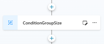 Näyttökuva työnkulkusolmusta, jonka nimi on ConditionGroupSize ja lisää painikkeita.