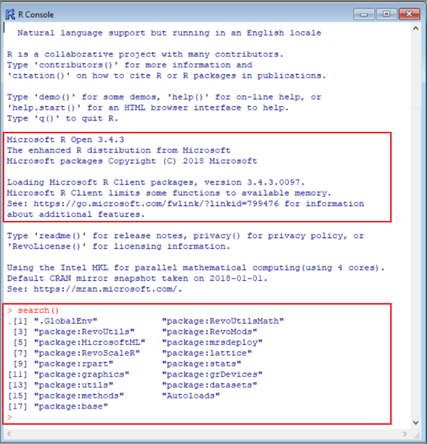Open an R prompt Version information when loading R