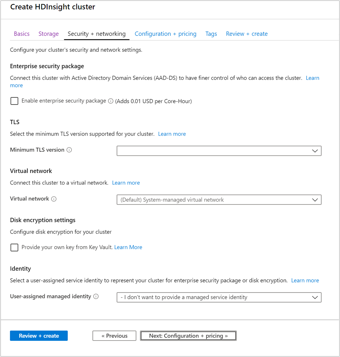 Screenshot che mostra l'opzione Enterprise Security Package.