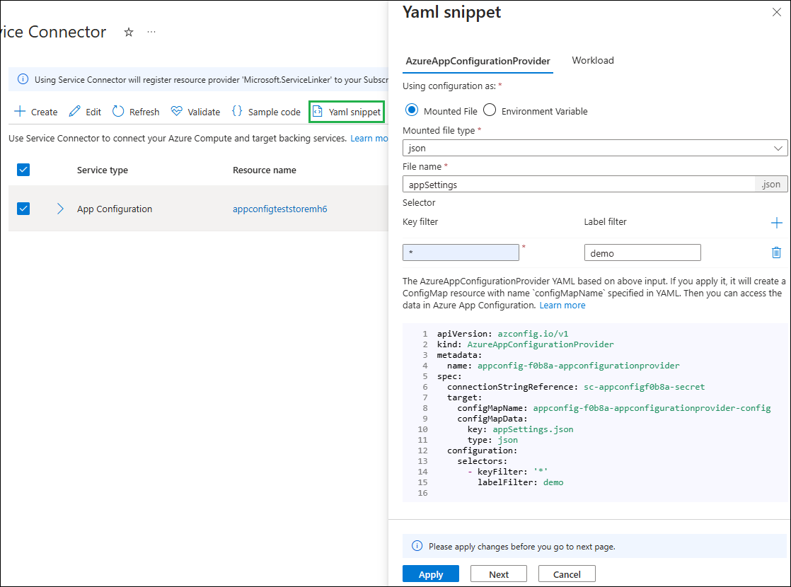 Screenshot che mostra AzureAppConfigurationProvider.
