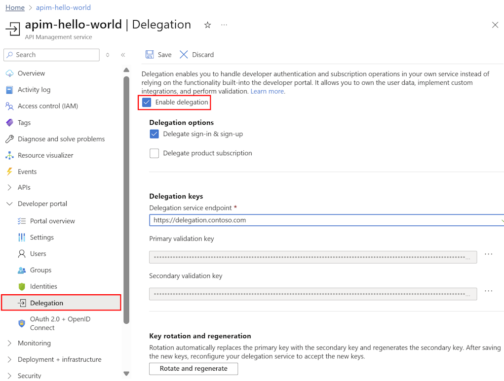 Screenshot che mostra la delega dell'accesso e dell'iscrizione nel portale.