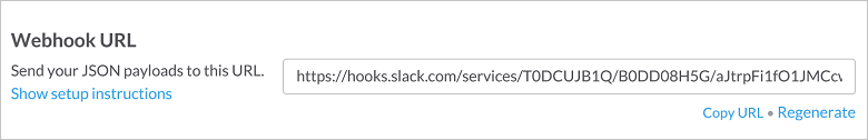 Screenshot che mostra un webhook di Slack.