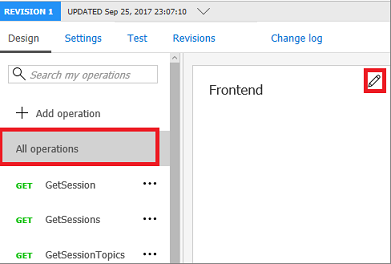 Screenshot che mostra il pulsante a forma di matita nel riquadro Front-end.