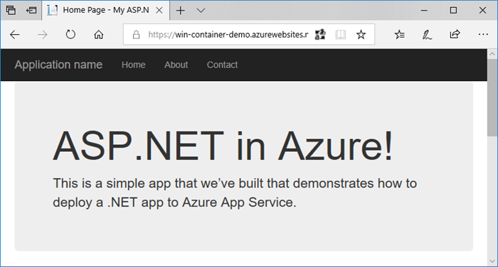 Screenshot che mostra l'app Web aggiornata in Azure.