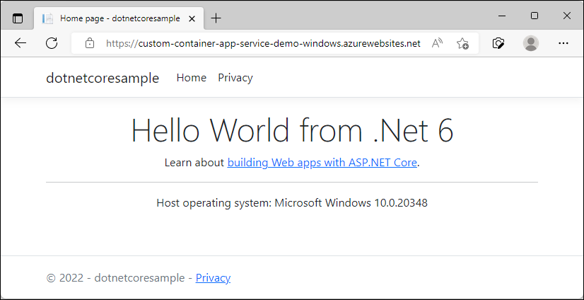 Screenshot che mostra il Windows App Service.