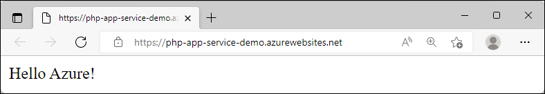 Screenshot dell'app di esempio aggiornata in esecuzione in Azure, che mostra Hello Azure.